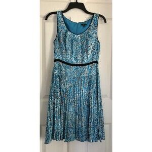Ann Taylor Women's Dress Size 2 Floral Print Blue/White/Black Pleated Skirt